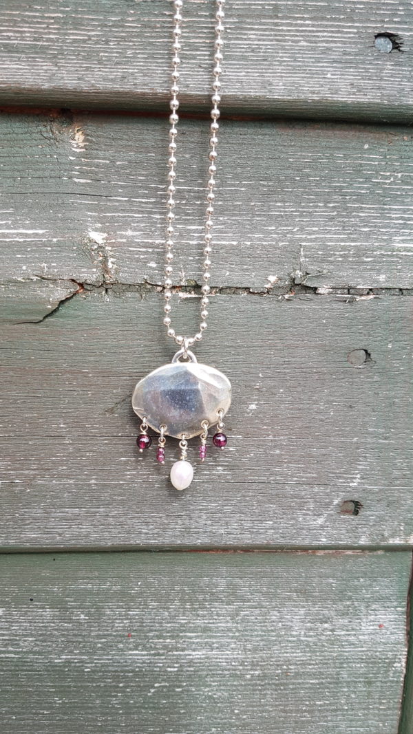 Silver and garnet coin necklace